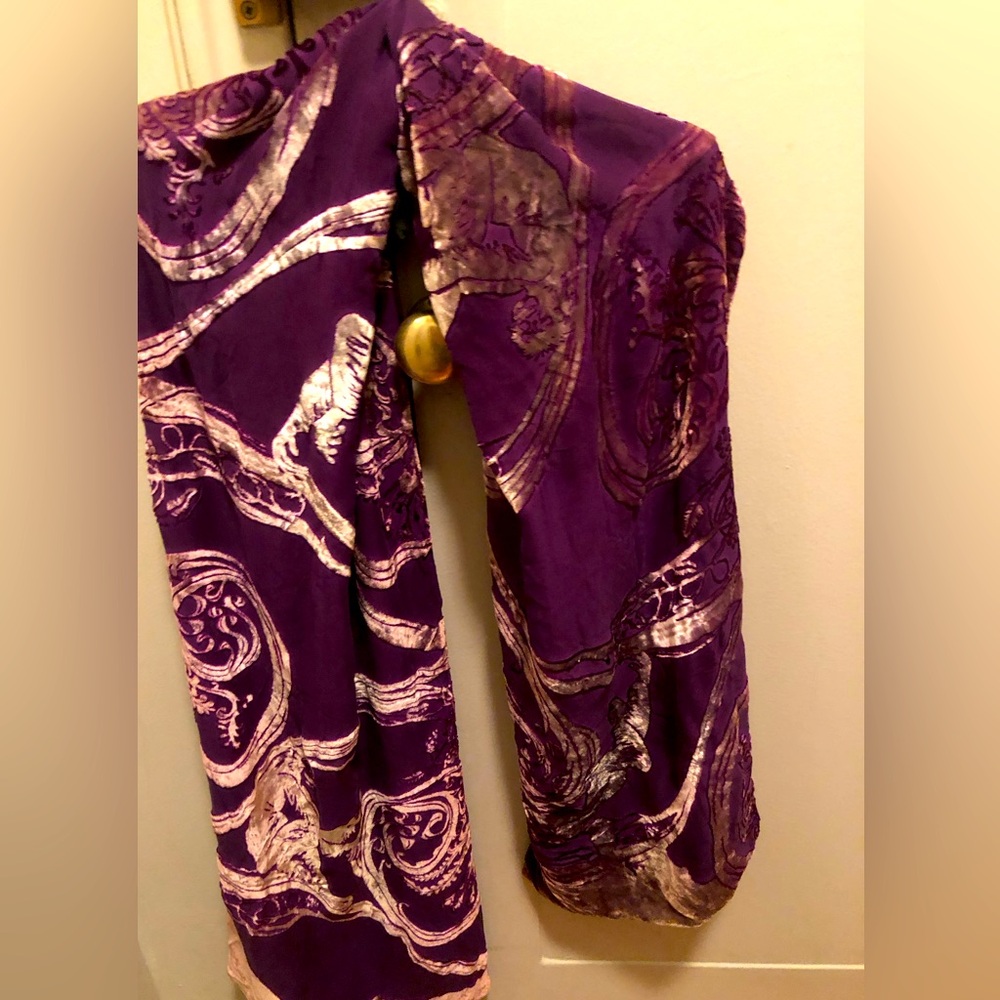 NWT Lush Bergdorf Goodman purple and brown velvet and silk 68” wrap/scarf